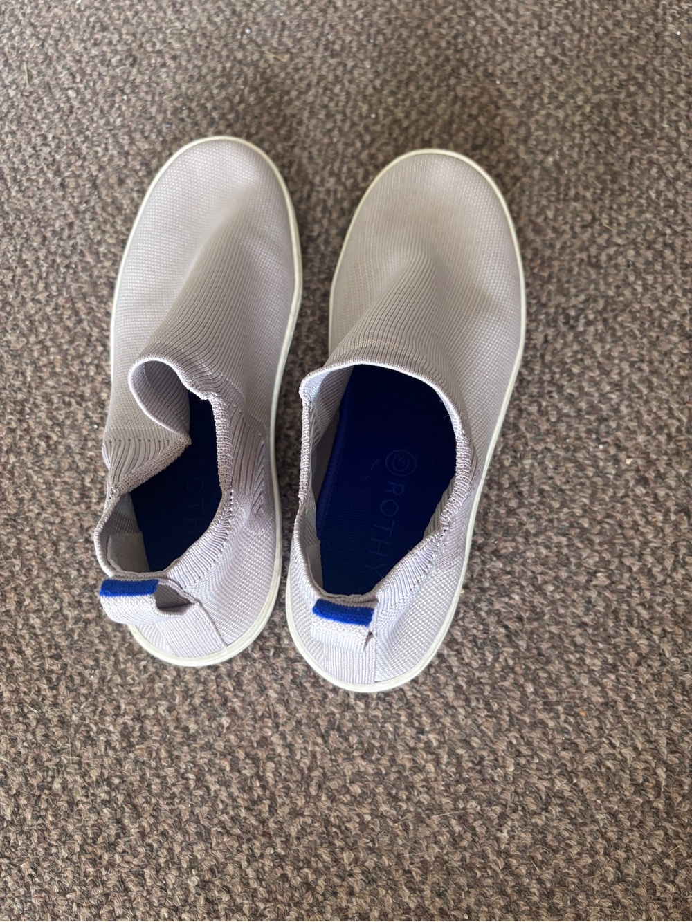 Rothy's Light Gray Slip-On Sneakers with Blue Heel Tab